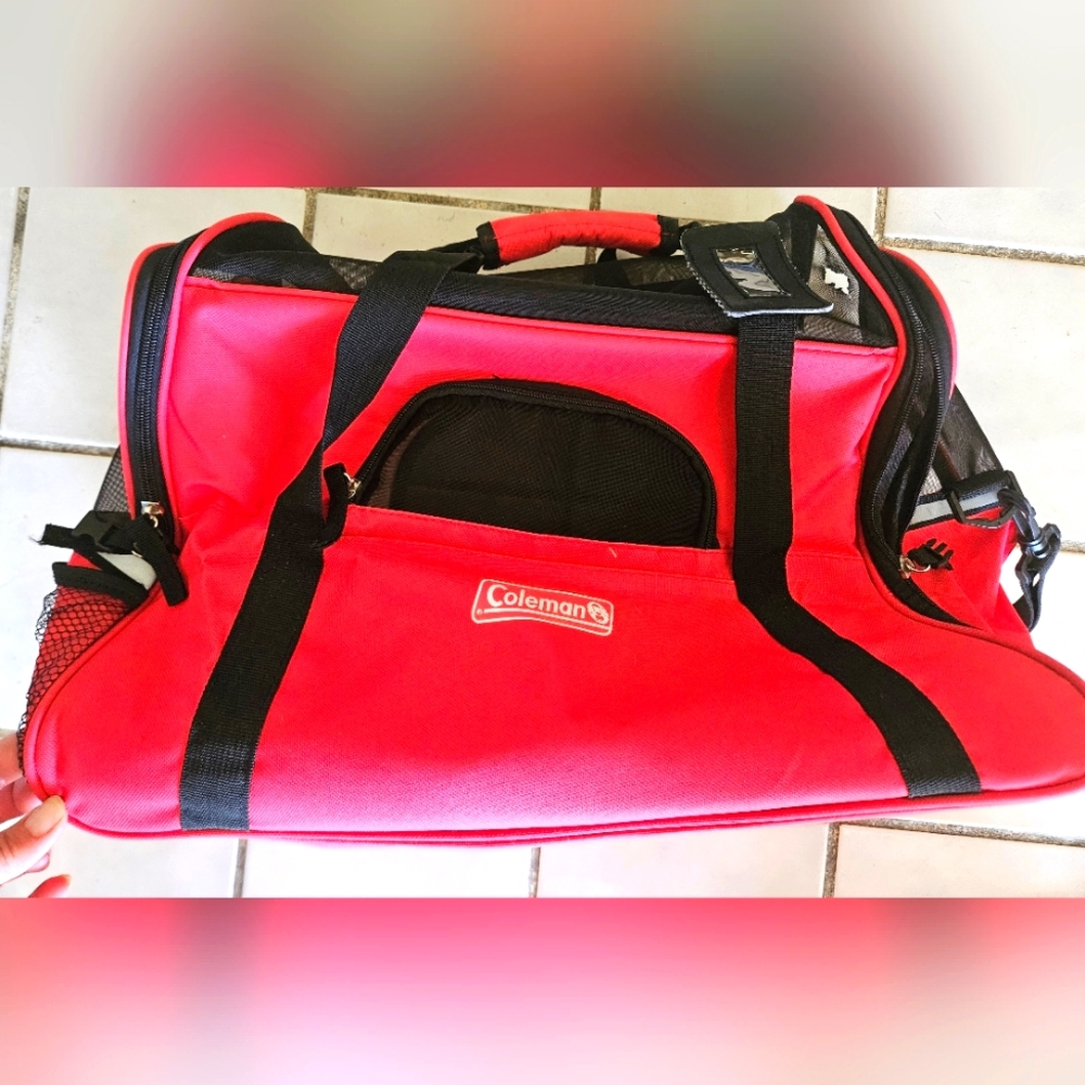 Red Coleman Breathable Dog Carrier Bag with inside pillow liner and straps